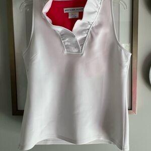 Gretchen Scott Designs White Ruffled Sleeveless Blouse